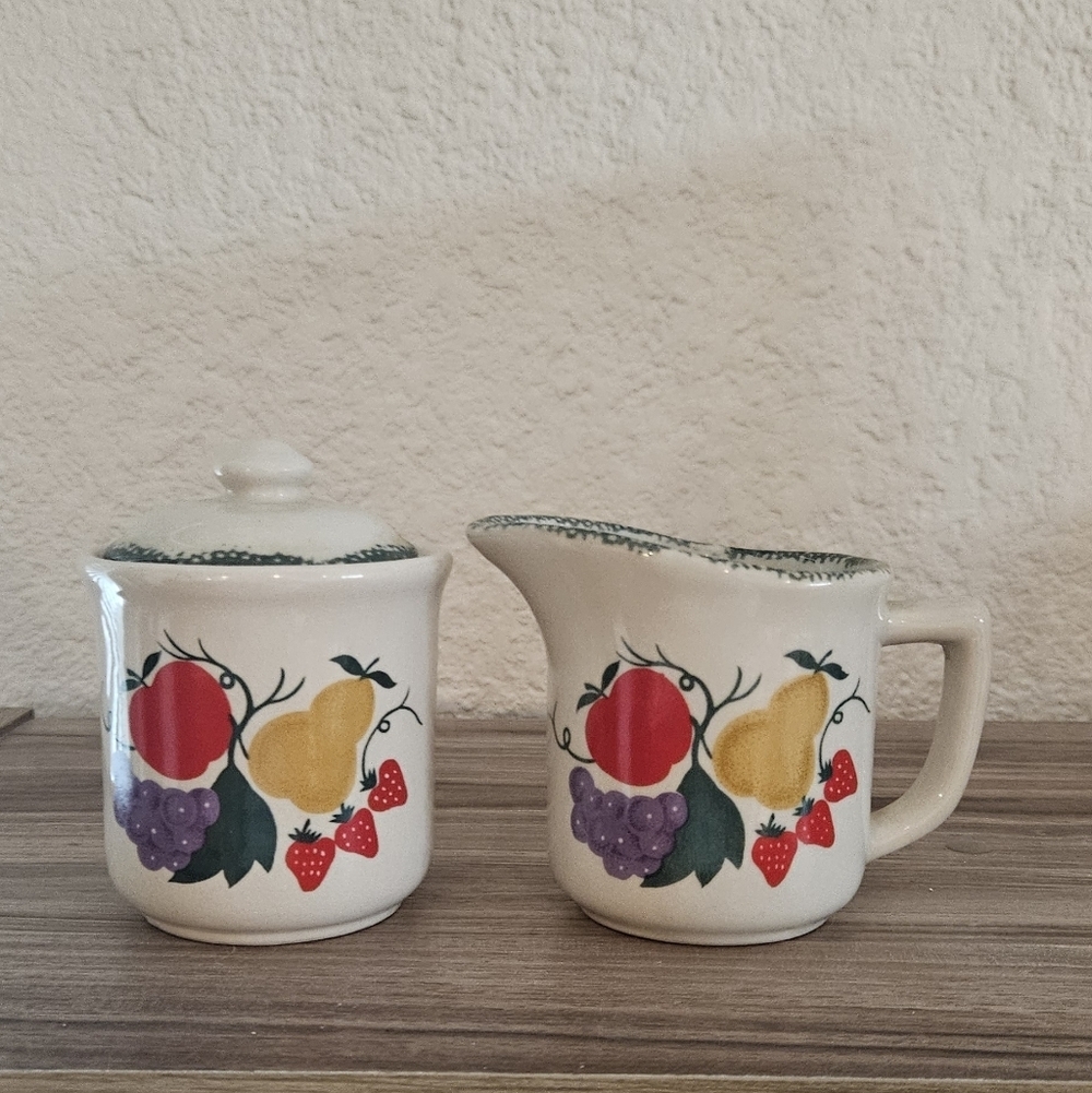 Fruit Creamer And Lidded Sugar Dish